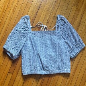 Everlane Blue Eyelet Puff Sleeve Crop Blouse